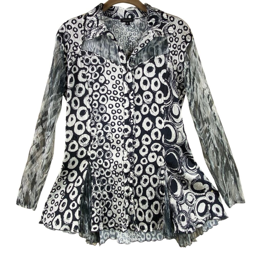 Komarov Art To Wear Tunic Top Size S Button Front Plise Lace Pleats